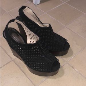 Coach black/brown perforated leather wedges